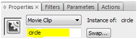 The instance name box, in the properties tab