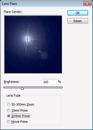 Menu for lens flare - use 105mm prime